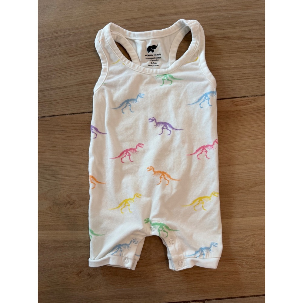 Monica + Andy Baby Rainbow Dinosaur Skeleton Organic Cotton Romper 0-3M